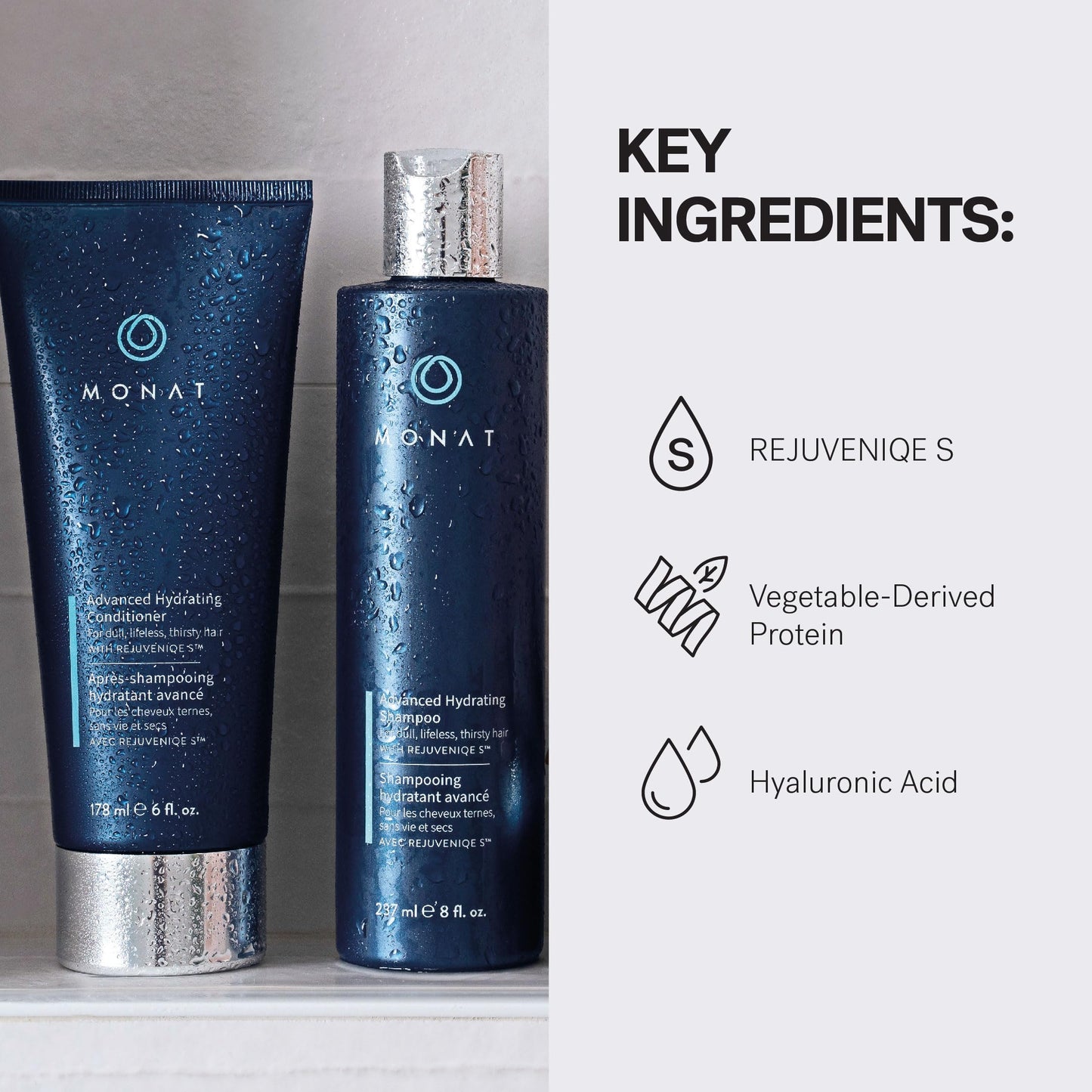 MONAT Advanced Hydration Shampoo and Conditioner Set Infused with REJUVENIQE For Dry Fine to Medium Hair - Moisturizes & Strengths - Sulfate-Free Beauty & Personal Care MONAT
