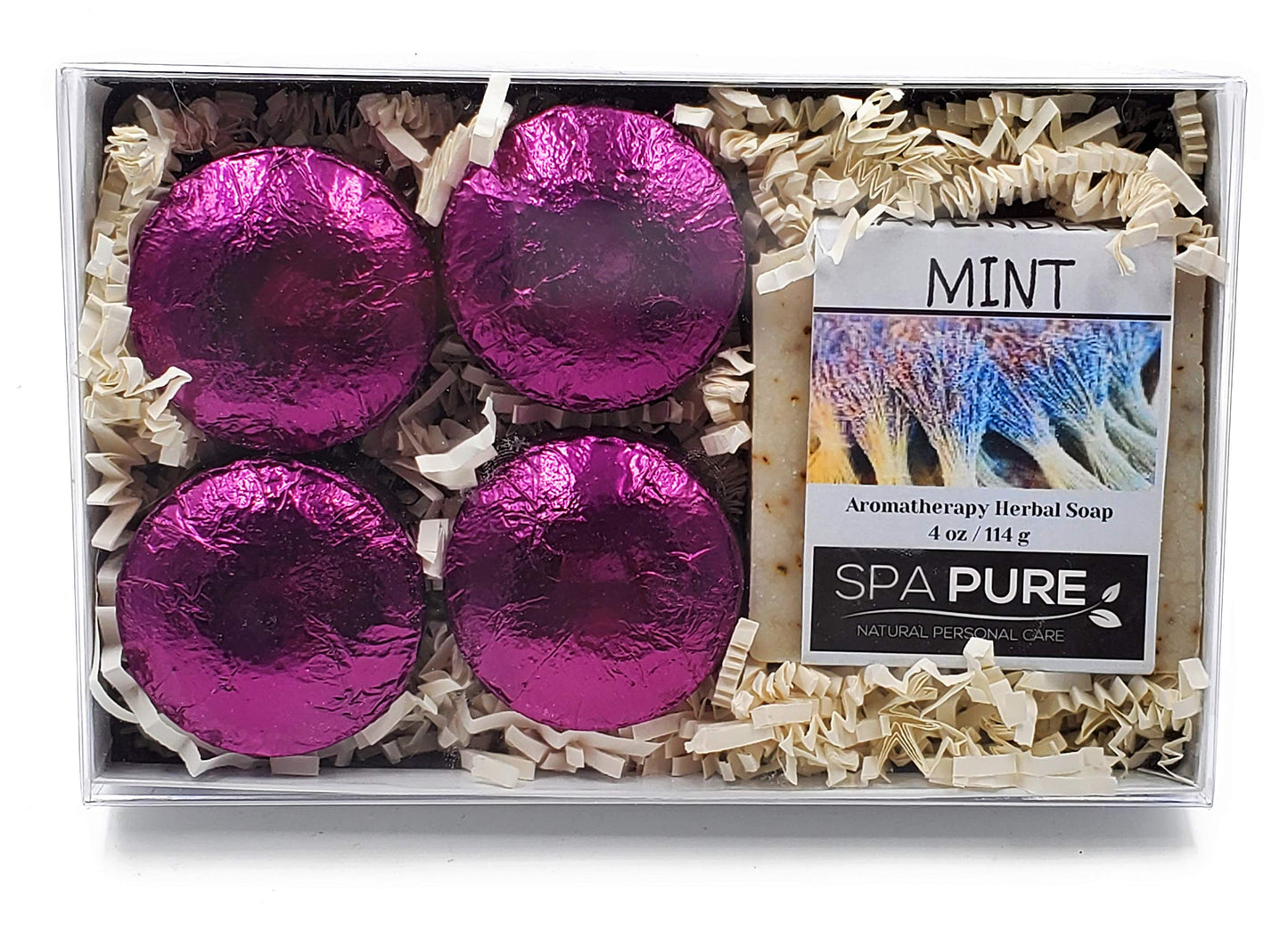 Spa Pure Aromatherapy Gift Set - Lavender Mint Artisan Soap & 4 Shower Steamers - Made with Plant Based Ingredients - Cotton Shower Bag & Soap Bag Beauty and Personal Care Spa Pure