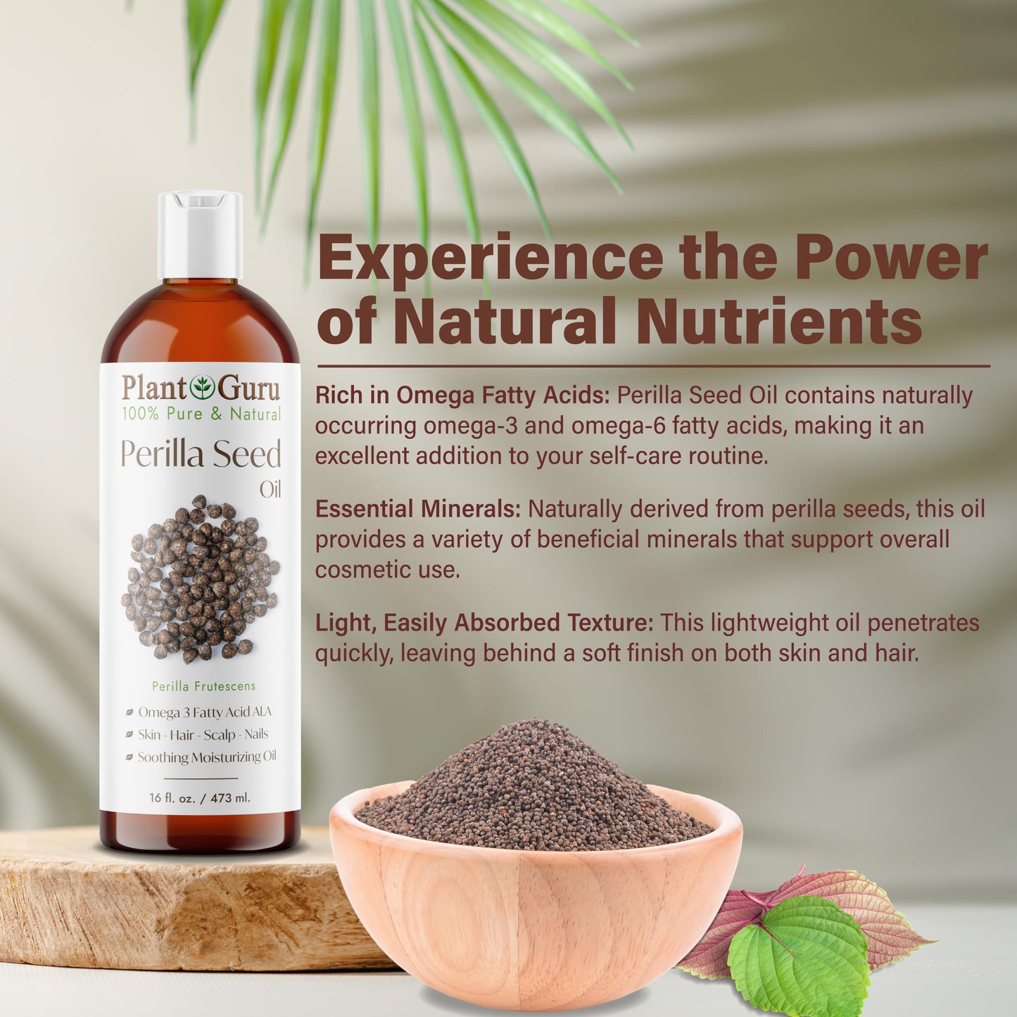 Plant Guru Perilla Seed Oil 32 fl. oz. Cold Pressed 100% Pure & Natural Carrier - Ideal for Skin, Face, Body, and Hair Moisturizer. Great for DIY Beauty & Personal Care Plant Guru