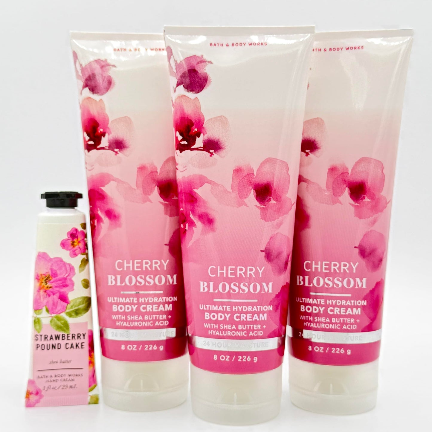 Bath & Body Works Cherry Blossom 4-Piece Gift Set | Includes: Three Ultimate Hydration Body Creams and One Strawberry Pound Cake Hand Cream Beauty & Personal Care Bath & Body Works