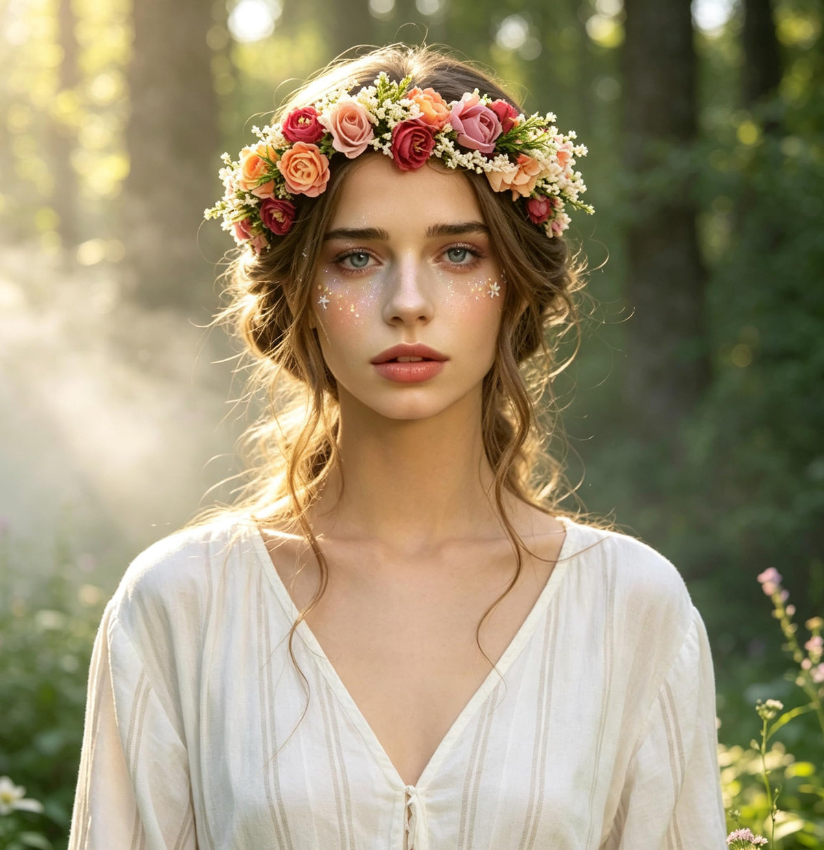 LLinfflr Rose Flower Crown Boho Headband Floral Halo Headpiece Rosy