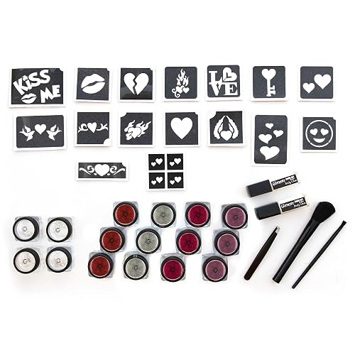GLIMMER Body Art Hearts, Hugs & Kisses Glitter Tattoo Kit | Unleash Your Creativity with Glittery Fun! Beauty & Personal Care Glimmer Body Art