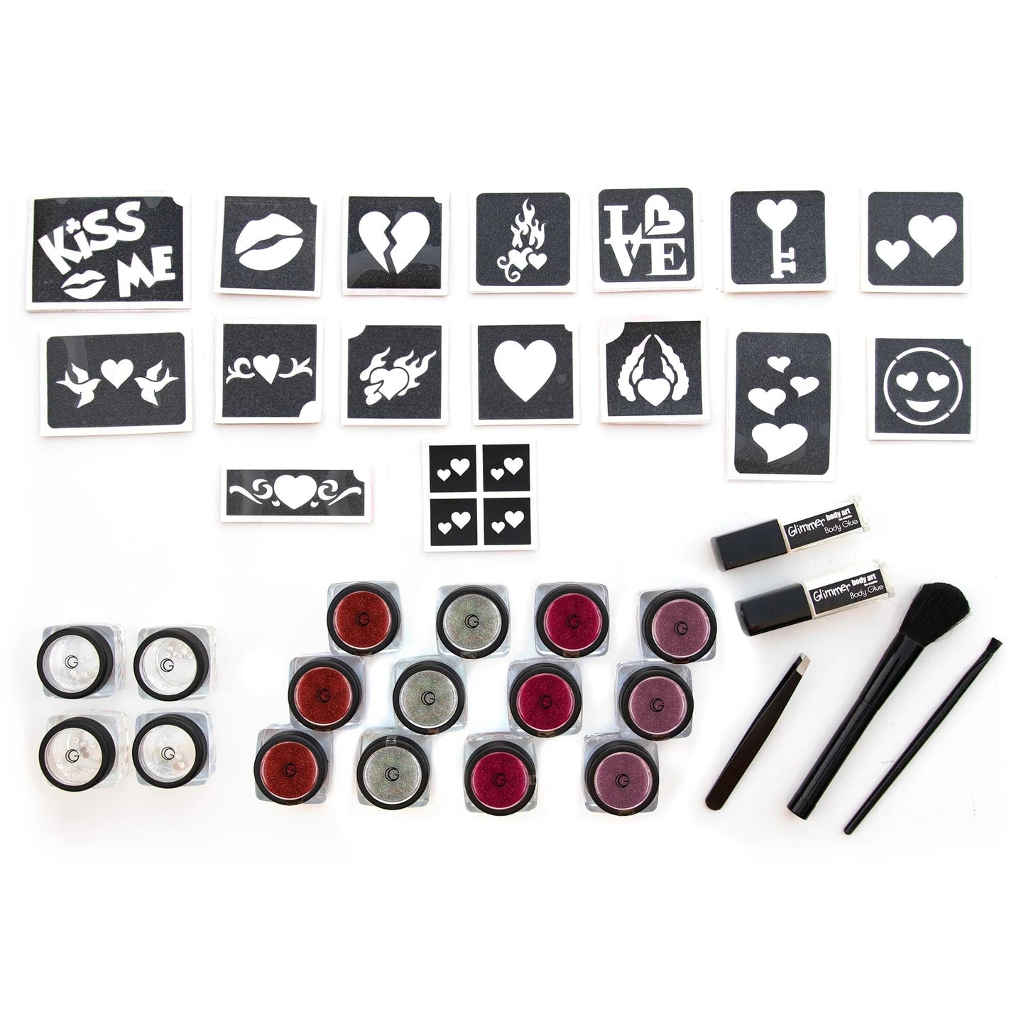 GLIMMER Body Art Hearts, Hugs & Kisses Glitter Tattoo Kit | Unleash Your Creativity with Glittery Fun! Beauty & Personal Care Glimmer Body Art