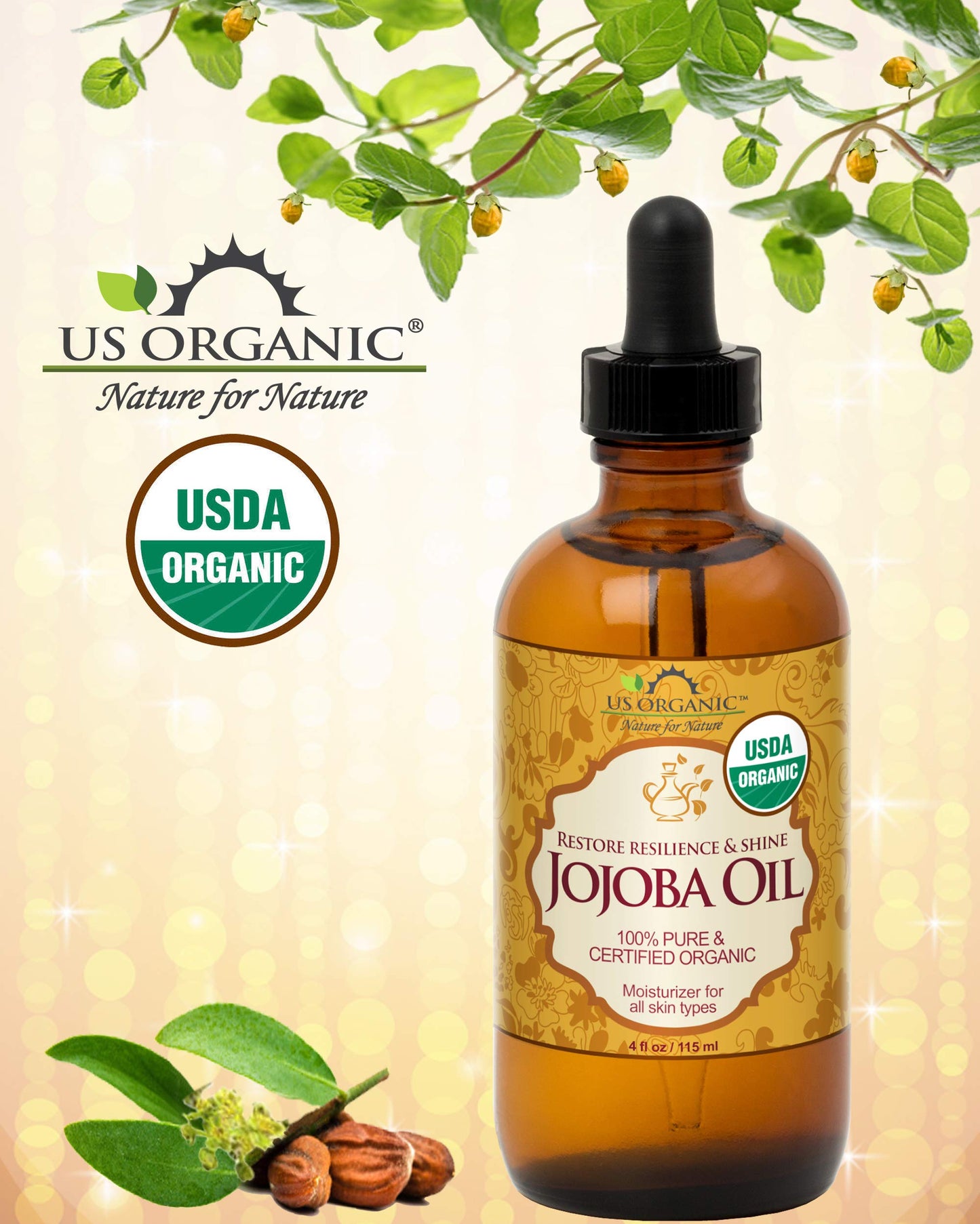 US Organic Jojoba Oil, USDA Certified Organic,100% Pure & Natural, Cold Pressed Virgin, Unrefined, Haxane Free, Sourced from Middle East Directly Beauty & Personal Care US Organic