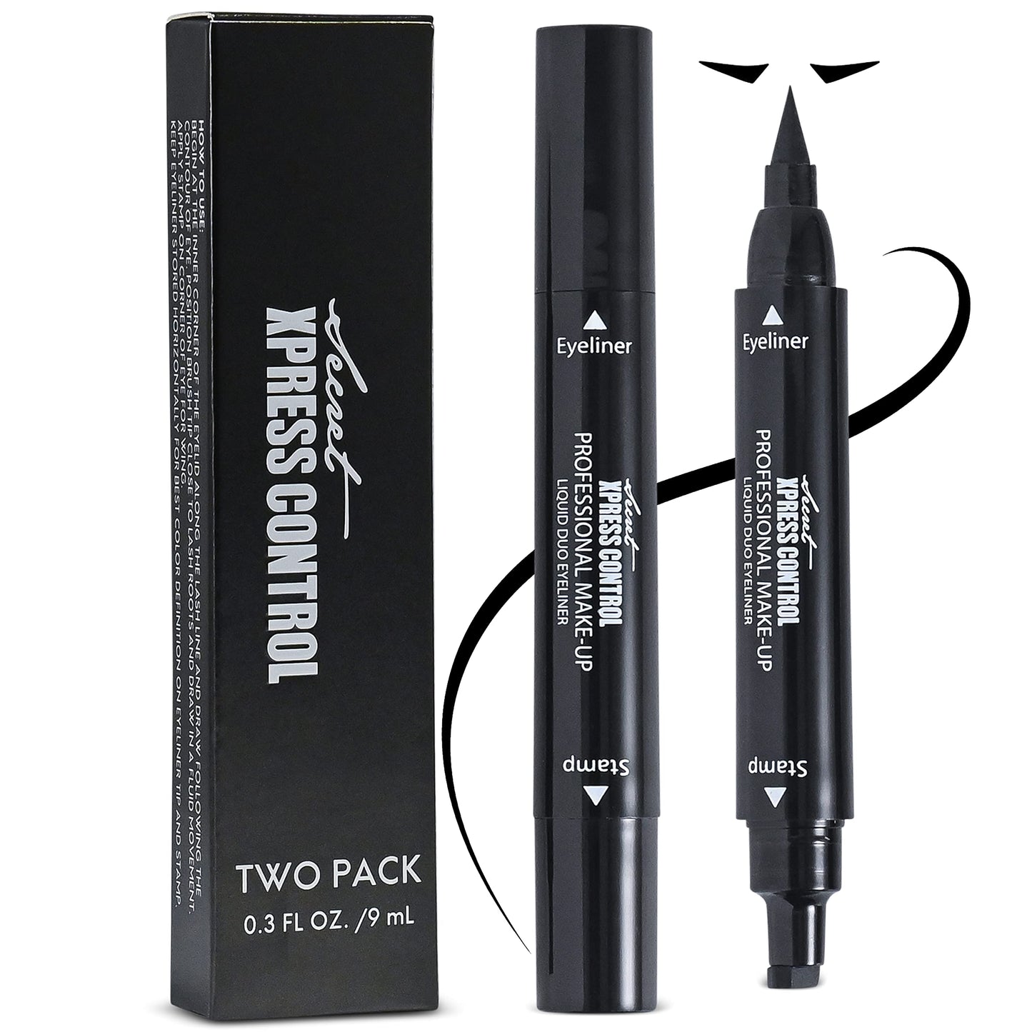 Secret Xpress Control Winged Eyeliner Stamp Waterproof Long Lasting Liquid Black Pen Cat Eye Matte Eye Makeup (Black - 2 Pack) Beauty & Personal Care Secret Xpress Control