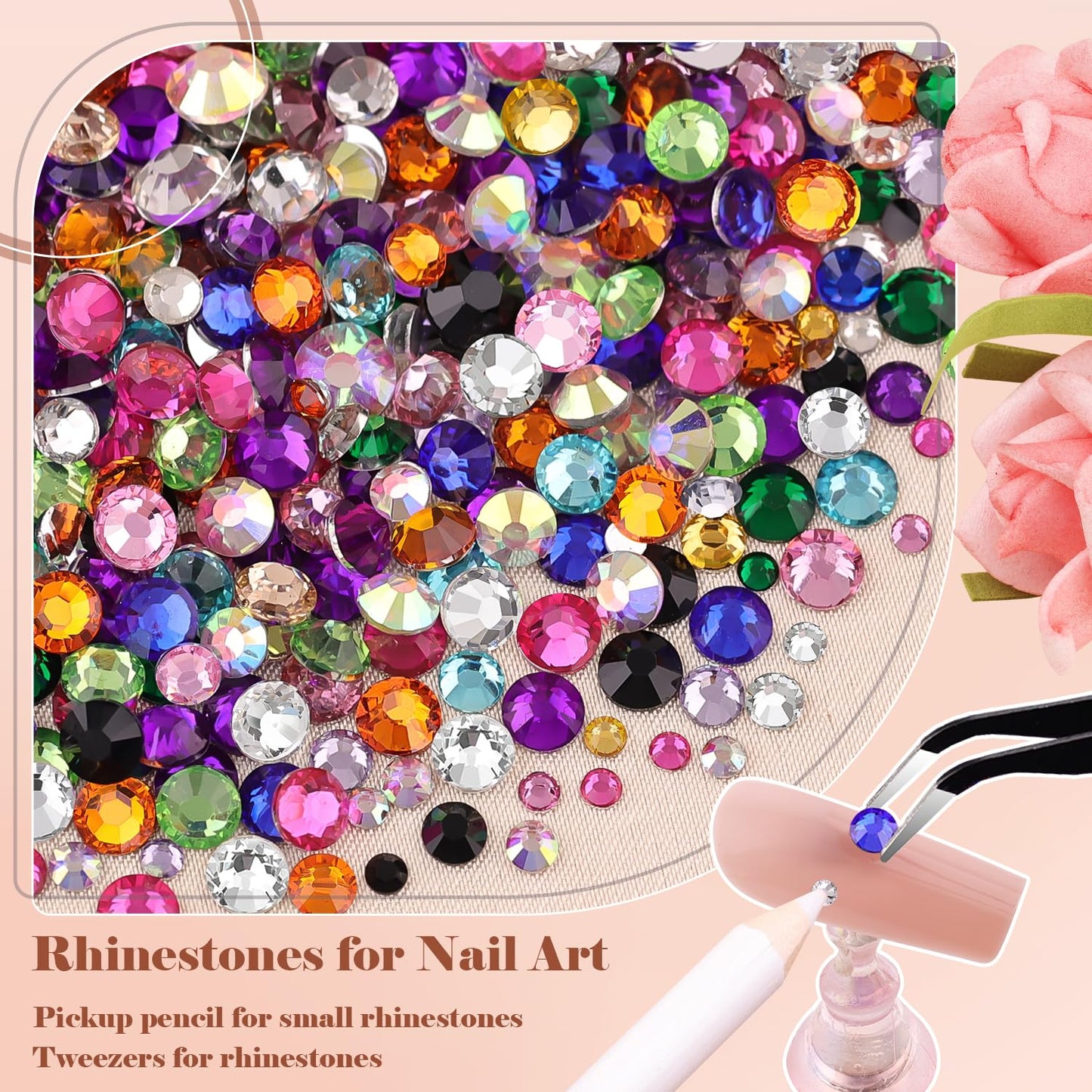 BELLEBOOST Nail Art Rhinestone Kit, 15ml Rhinestone Gel Glue+Colorful Gems+Flatback Glass Crystal AB&Clear Gemstones with Pickup Tools for Bedazzling Beauty & Personal Care BELLEBOOST