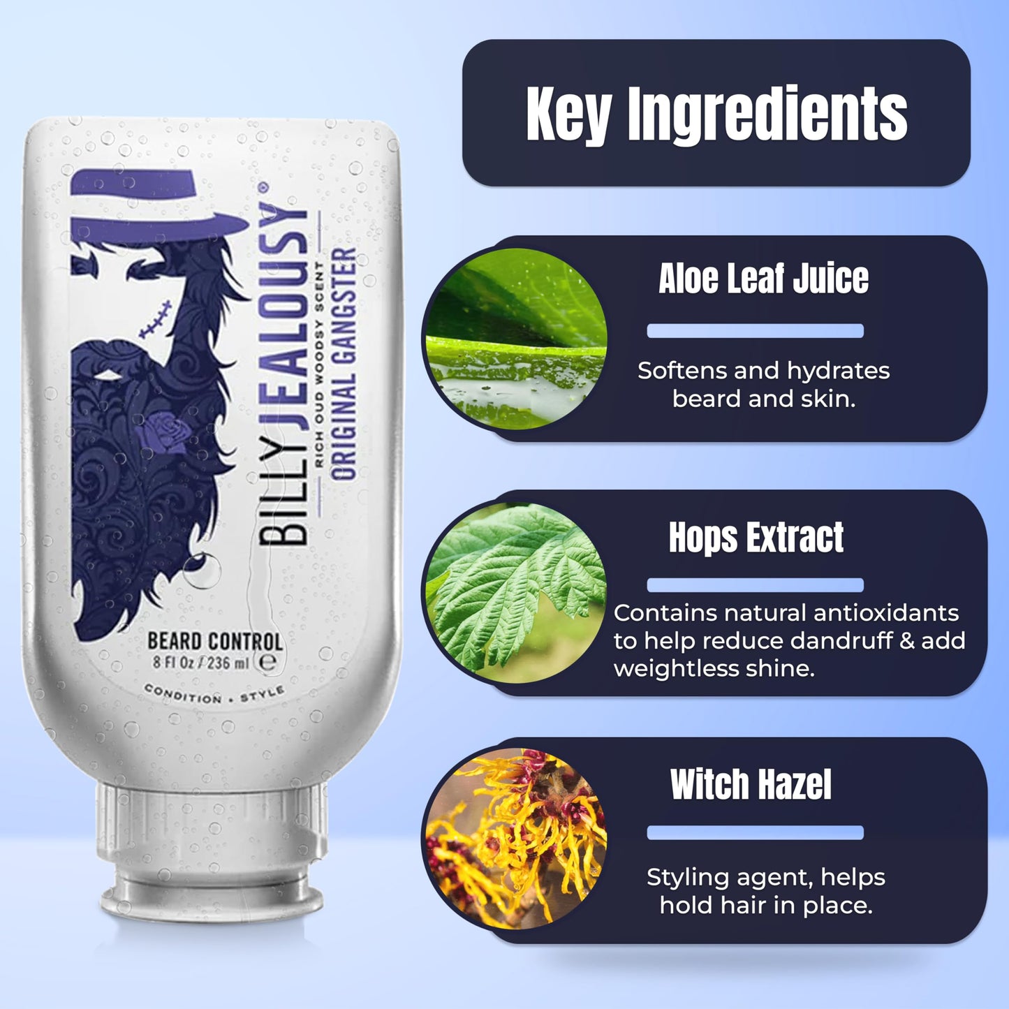 Billy Jealousy Original Gangster Beard Control Leave In Beard Conditioner for Men with Aloe Leaf Juice and Panthenol Softens Hair and Skin, Light Hold Beauty and Personal Care Billy Jealousy