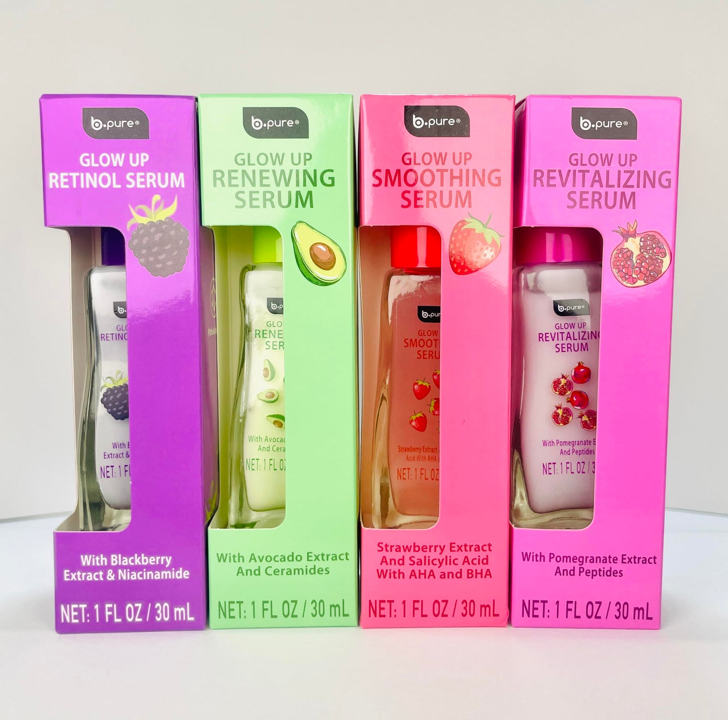 B.Pure Glow Up Face Serum Set, Retinol, Smoothing, Revitalizing, and Renewing, 1 Fl Oz Each, 4 Pack Beauty & Personal Care b.pure