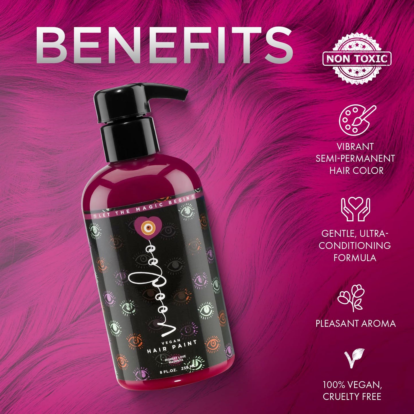 MOEHAIR Semi-Permanent Hair Color | Magenta Hair Dye 8 Oz | Voodoo Highest Love Magenta Hair Color | Temporary Hair Dye for Dark Hair | No Ammonia Beauty & Personal Care MOEHAIR