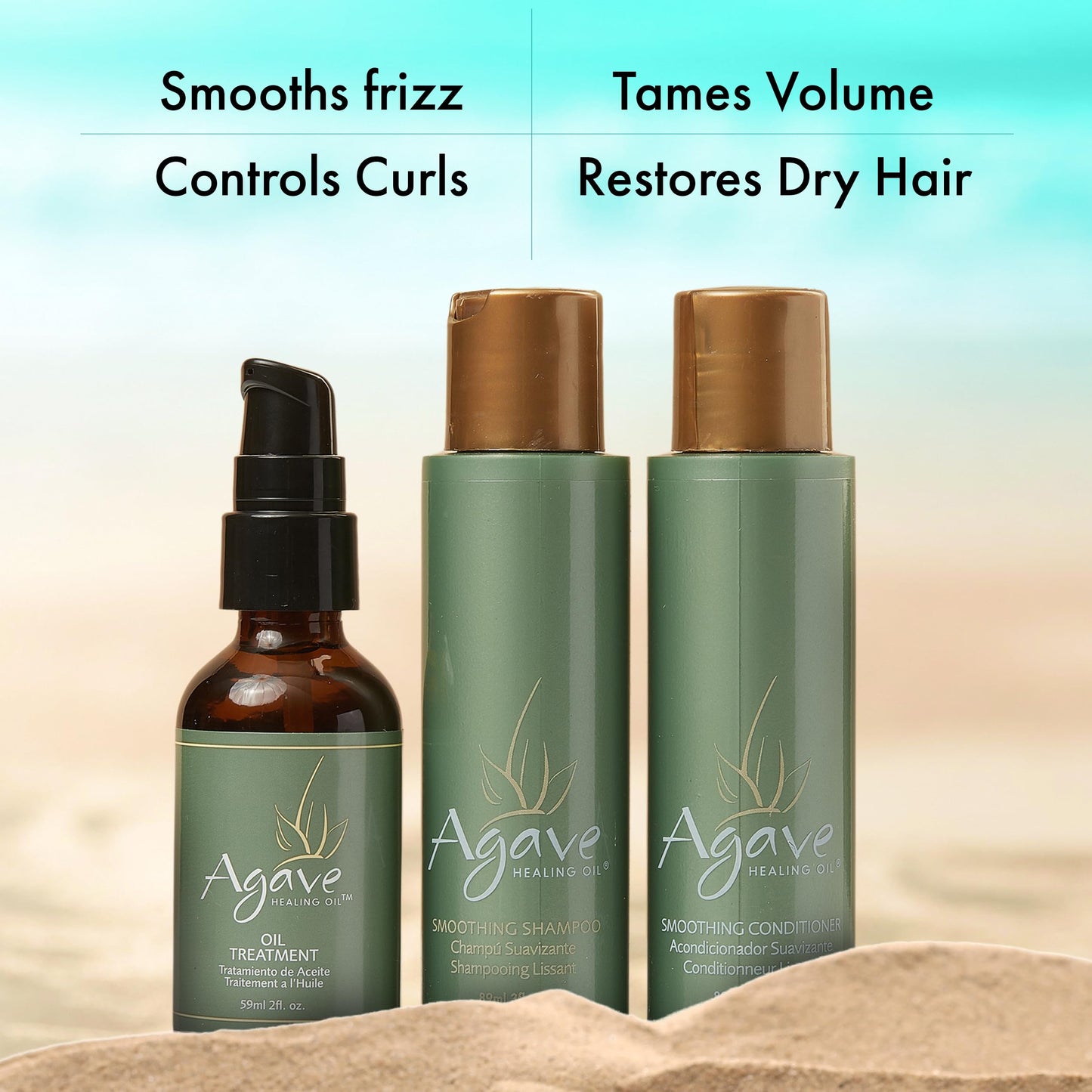Agave Smoothing Haircare Trio with Shampoo, Conditioner & Healing Oil Treatment Hydrating & Frizz Control 3 fl oz/2 fl oz Beauty & Personal Care Agave Healing Oil