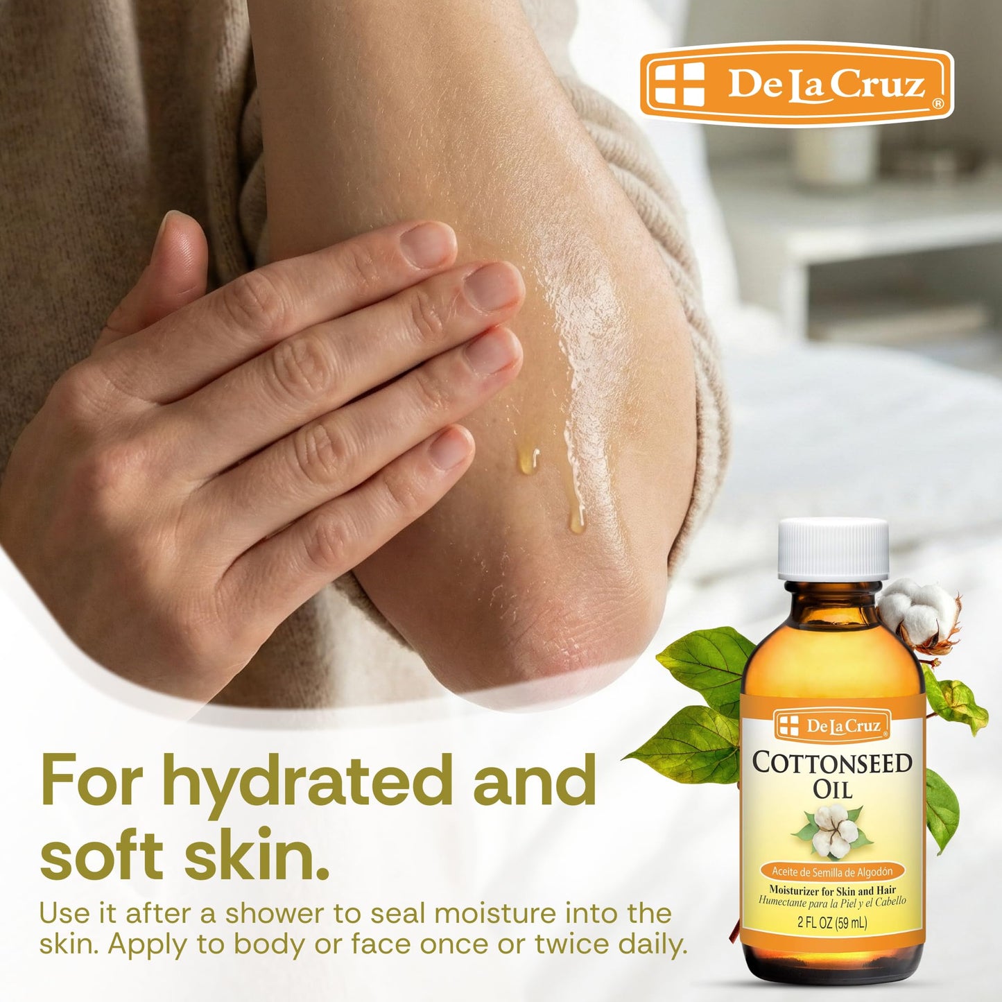 De La Cruz Cottonseed Oil - Moisturizer for Skin and Hair - Multipurpose Carrier Oil - 2 Fl OZ (1 Bottle) Beauty & Personal Care De La Cruz