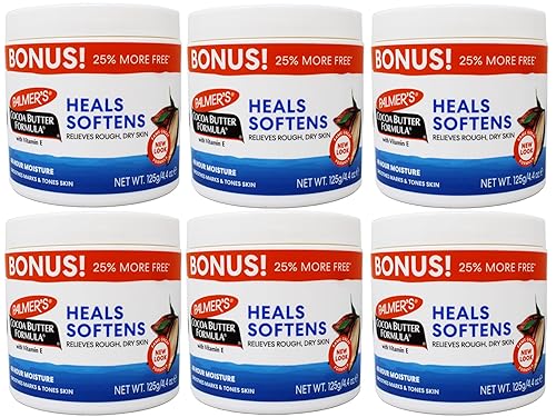 Palmer's Cocoa Butter Formula with Vitamin E, Body Moisturizer, Relieves Rough, Dry Skin, Smoothes Marks & Tones Skin, ("Bonus") 4.4 OZ Jar - 6 Pack Beauty & Personal Care Palmers