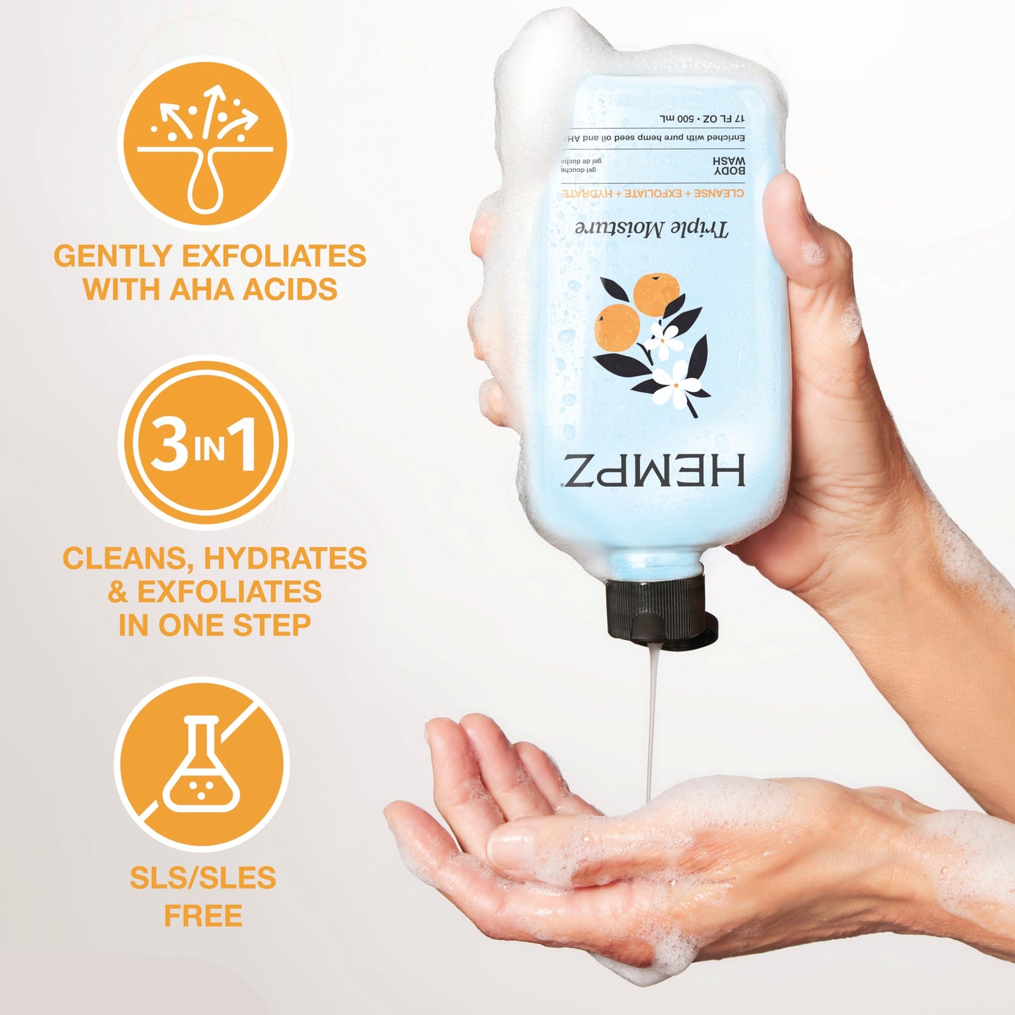 Hempz Triple Moisture Body Wash - Grapefruit & Peach - Hydrating for Sensitive Skin, Scented, Exfoliating with Shea Butter, Pure Hemp Seed Oil Beauty & Personal Care Hempz