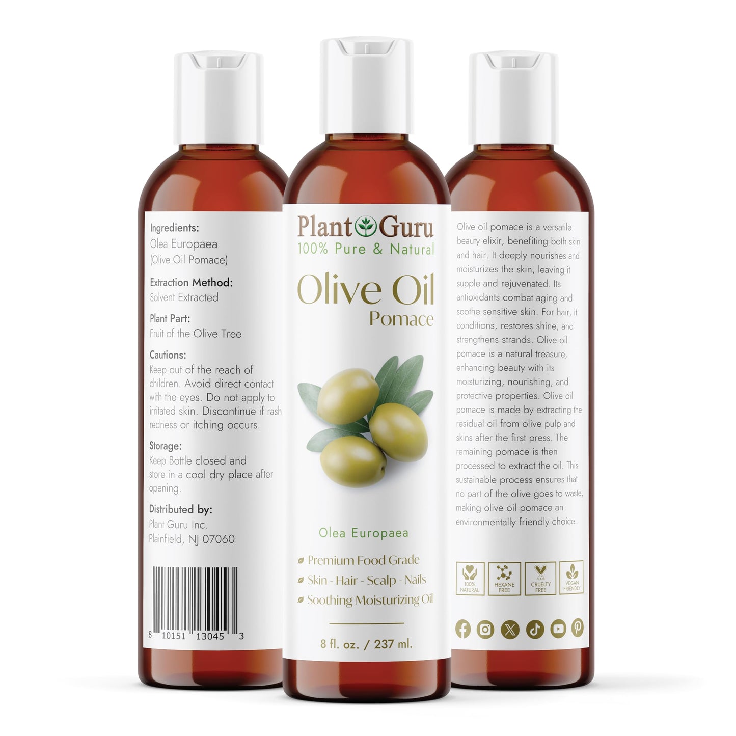 Plant Guru Olive Oil Pomace 8 fl. oz. 100% Pure Natural Carrier Moisturizer For Skin, Body, Face And Hair Growth. Great For DIY Soap Making, Cosmetics Beauty & Personal Care Plant Guru