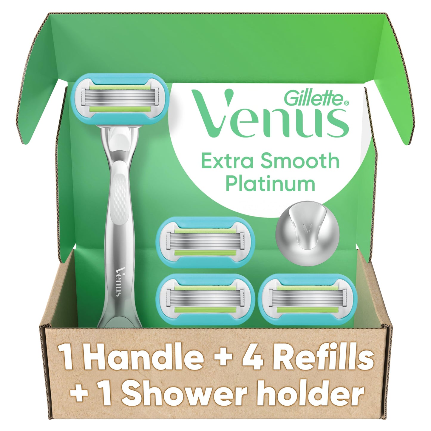 Gillette Venus Razor for Women, Extra Smooth, Includes 1 Reusable Razor Handle + 4 count 5-Bladed Razor Refills, Women's Razor with Durable Metal Beauty and Personal Care Gillette Venus
