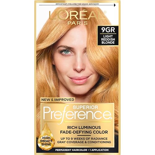 L'Oreal Paris Superior Preference Luminous Fade-Defying Permanent Hair Color, Hair Dye For Up to 9 Weeks of Radiance, Golden Reddish Blonde 9GR, 1 Beauty & Personal Care L'Oreal Paris