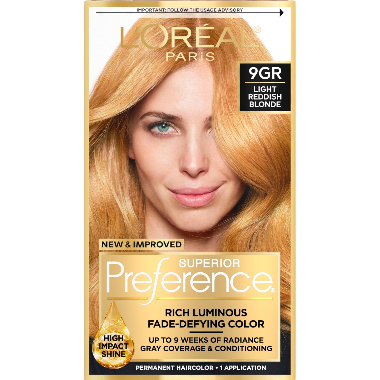 L'Oreal Paris Superior Preference Luminous Fade-Defying Permanent Hair Color, Hair Dye For Up to 9 Weeks of Radiance, Golden Reddish Blonde 9GR, 1 Beauty & Personal Care L'Oreal Paris