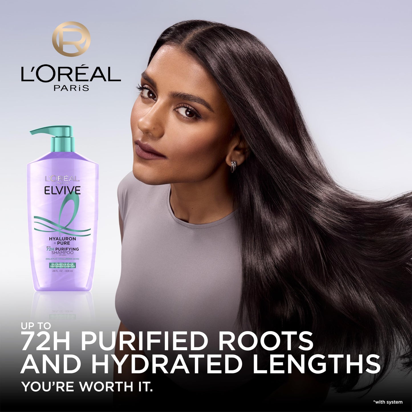 L'Oreal Paris Elvive Hyaluron + Pure 72H Purifying Shampoo for Oily Hair, Clarifying Shampoo with Salicylic Acid and Hyaluronic Acid, 28 Fl Oz Beauty & Personal Care L'Oreal Paris