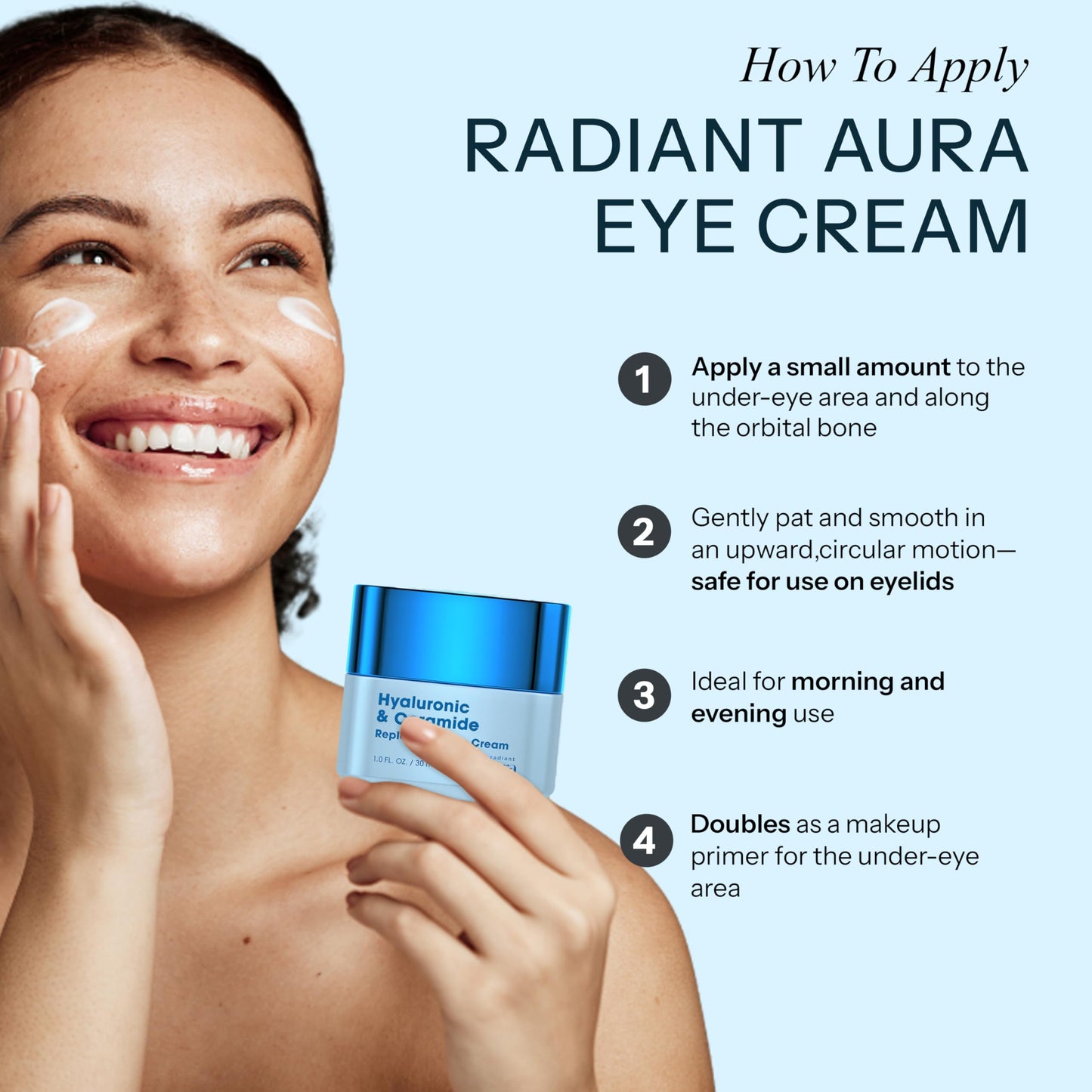 Radiant Aura Hyaluronic Acid & Ceramide Eye Cream For Dark Circles - Dermatologist Tested, Anti Aging Korean Skin Care - Deep Hydration & Depuffing Beauty & Personal Care Radiant Aura