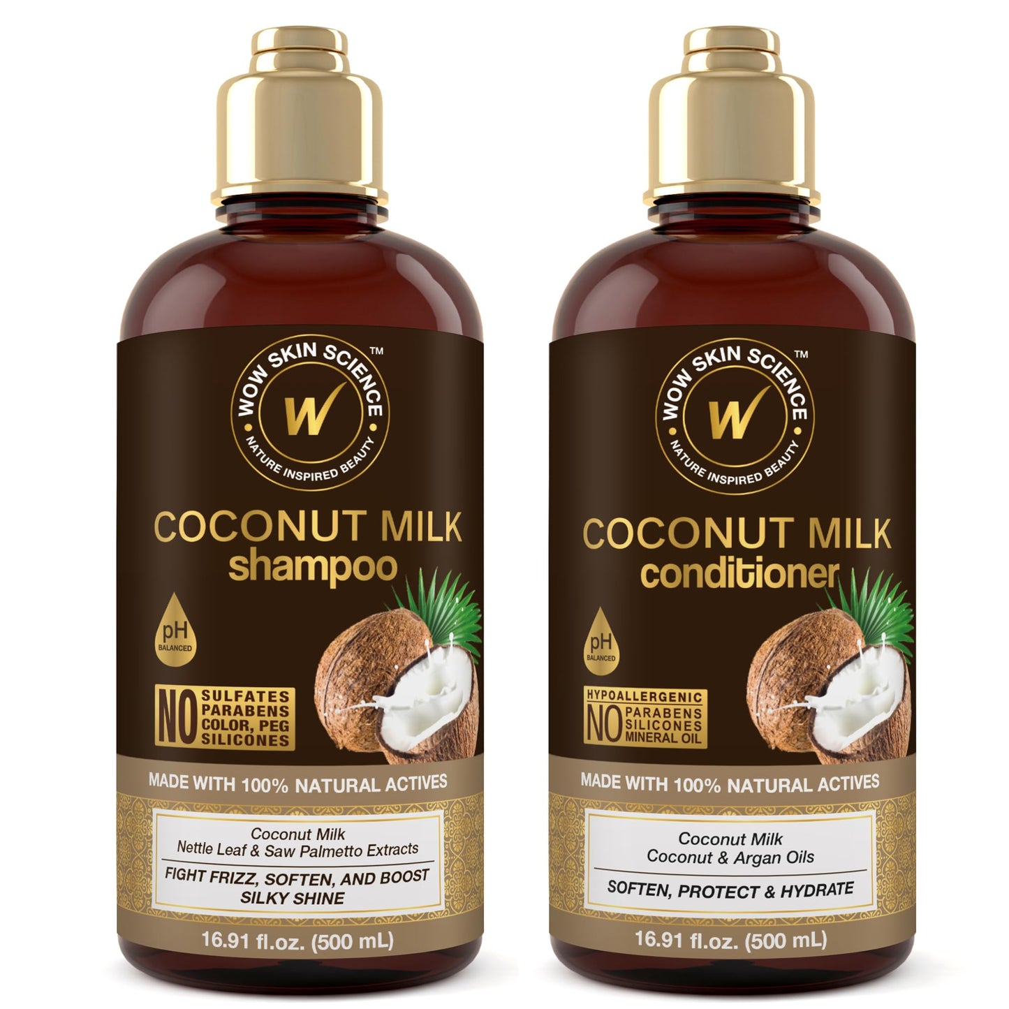 WOW Skin Science Coconut Milk Shampoo and Conditioner Set - Shampoo & Conditioner for Curly Hair - Paraben Sulfate Free - 33.82 Fl Oz Beauty & Personal Care WOW Skin Science