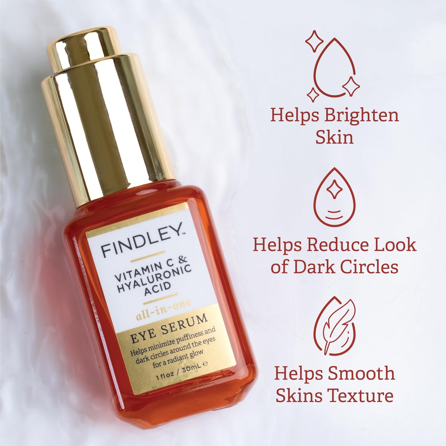 Findley Vitamin C & Hyaluronic Acid All-in-One Eye Serum | Minimizes Puffiness & Dark Circles | Radiant Glow (1 Fl Oz) Beauty & Personal Care Findley