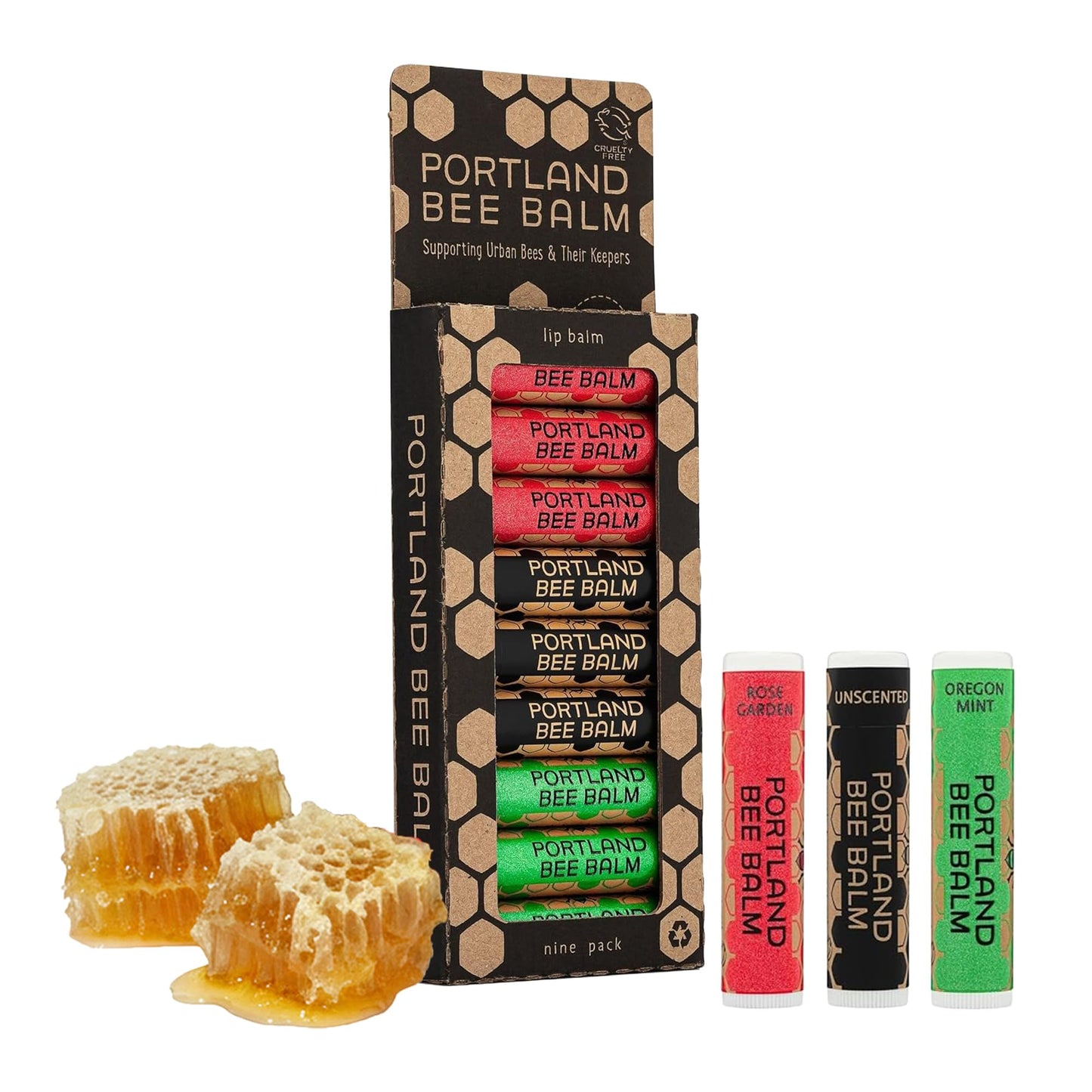 Portland Bee Balm All Natural Handmade Beeswax Lip Balm with Organic Coconut and Olive Oil (Unscented, Oregon Mint & Rose Garden) - 9 Count - Natural Beauty and Personal Care Portland Bee Balm