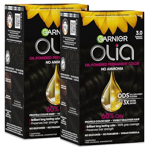 Garnier Olia Hair Color, Ammonia-Free Permanent Hair Dye, Oil-Powered Formula for 100% Gray Coverage and 3x Shinier Hair, Vegan & Cruelty Free, 3.0 Beauty & Personal Care Garnier