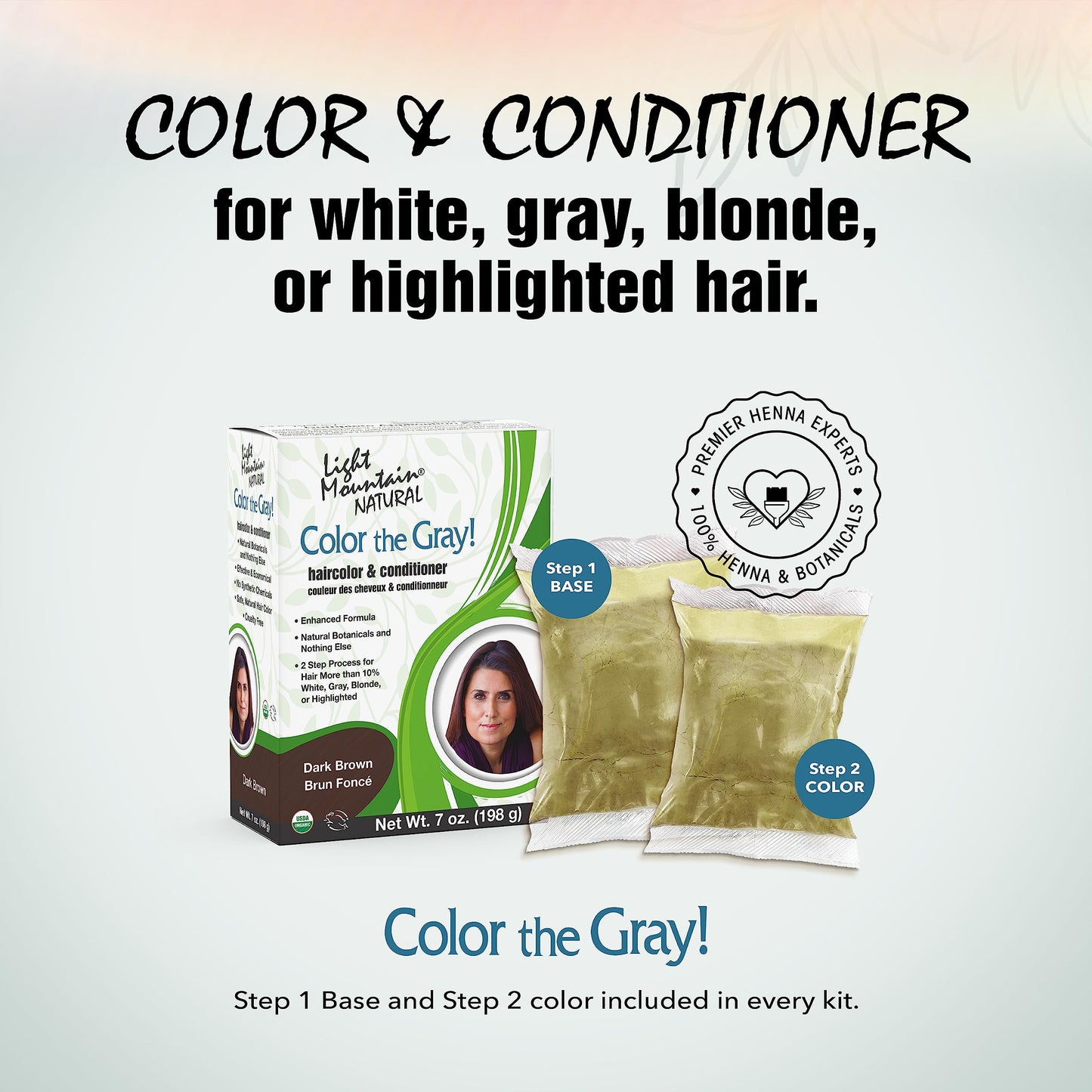 Light Mountain Henna Hair Color & Conditioner, Color the Gray - Dark Brown Hair Dye for Men/Women, 2-Step Chemical-Free, Semi-Permanent Hair Color Beauty & Personal Care LIGHT MOUNTAIN