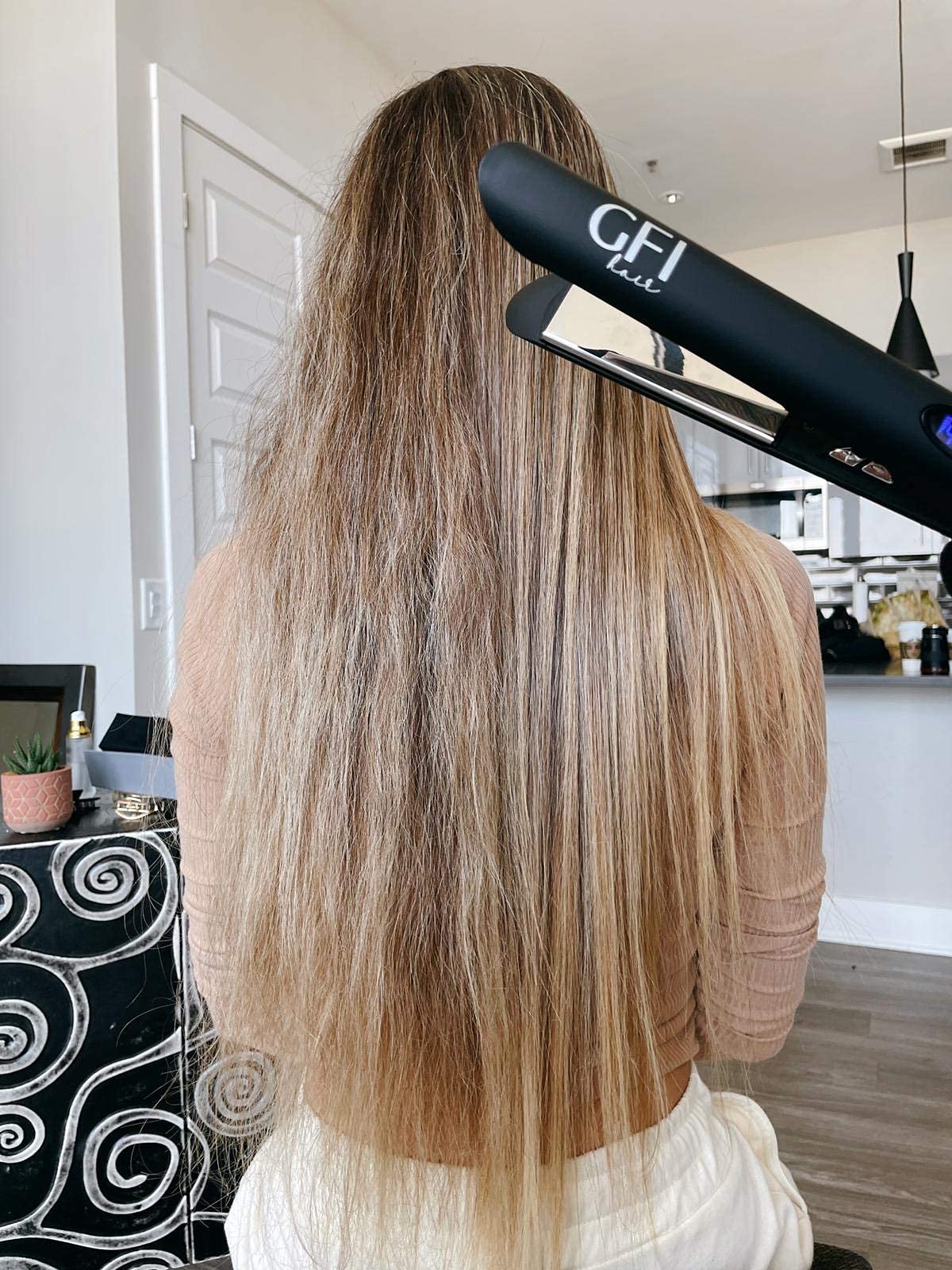 GFI Hair Straightener - Turbo Heating Element - Titanium Flat Iron - Straightens & Curls Any Hair Type - Temperature Control - Pouch & Glove Included Beauty & Personal Care GFI