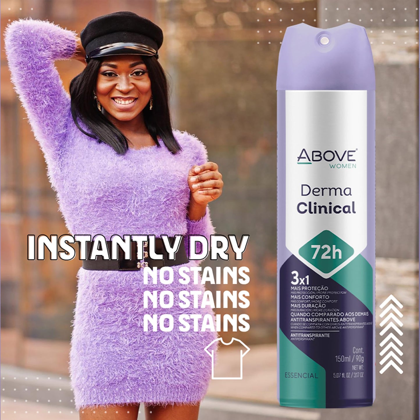 ABOVE 72 Hours Antiperspirant Deodorant, Derma Clinical, 4 Pc - Dry Spray Deodorant for Women - Antiperspirant Spray - No Stain - Cruelty-Free Beauty and Personal Care ABOVE