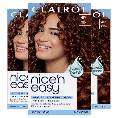 Clairol Nice'n Easy Permanent Hair Dye, 4R Dark Auburn | 100% Gray Coverage | Long?Lasting, Natural?Looking Color & Shine | Pack of 3 Beauty & Personal Care Clairol