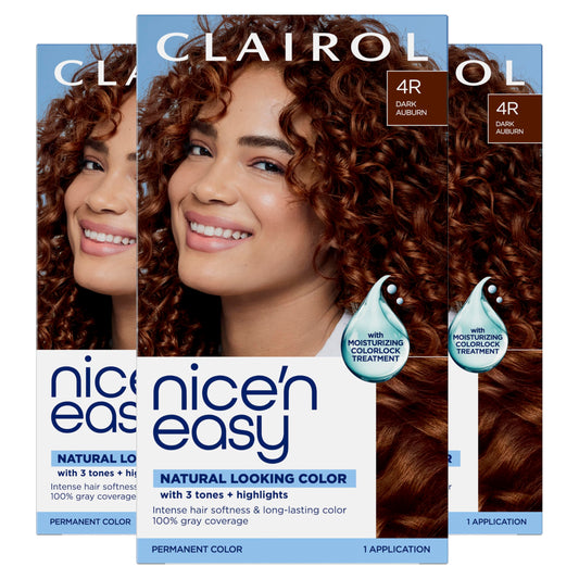 Clairol Nice'n Easy Permanent Hair Dye, 4R Dark Auburn | 100% Gray Coverage | Long?Lasting, Natural?Looking Color & Shine | Pack of 3 Beauty & Personal Care Clairol