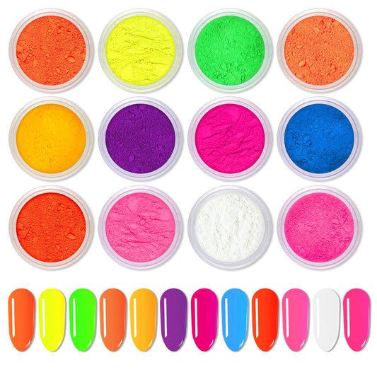 Ownest 12 Boxes Pigment Nail Powder, Colorful Fluorescent color Nail Pigments Dust Nail Glitter Gradient Iridescent Nail Art Decoration, Neon Nail Beauty & Personal Care Ownest