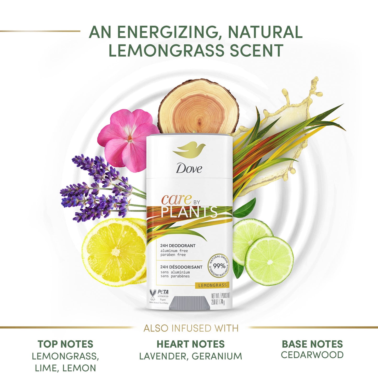 Dove Care by Plants Deodorant Stick for long-lasting deodorant protection Lemongrass aluminum free deodorant 2.6 oz 3 Count Beauty and Personal Care Dove