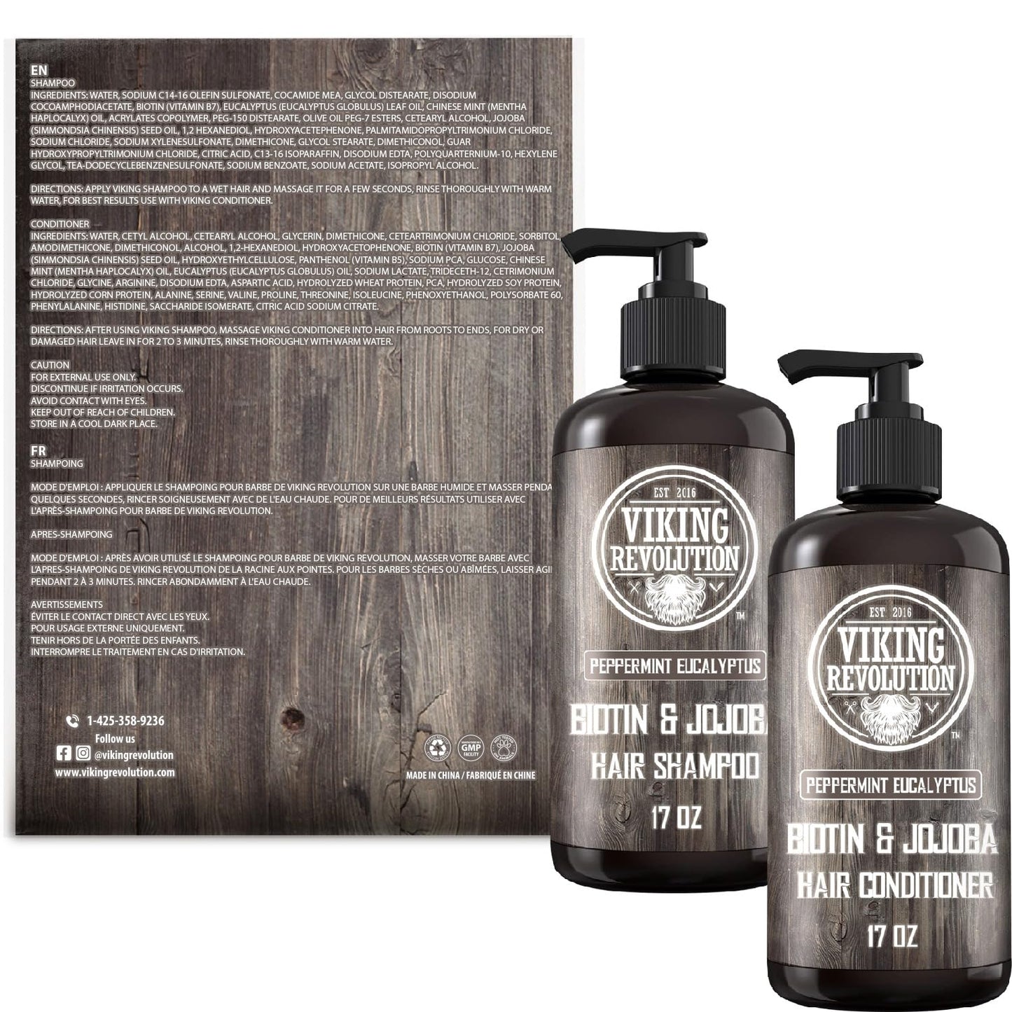 Viking Revolution Biotin Mens Shampoo and Conditioner Set - Eucalyptus Shampoo and Conditioner Set with Jojoba and Mint Oil - Peppermint Oil Hair Beauty & Personal Care Viking Revolution