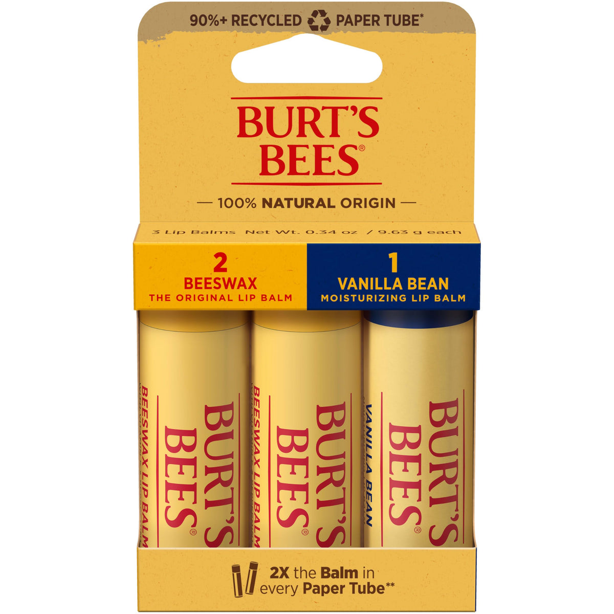 Burt's Bees Moisturizing Lip Balm, 2 Original Beeswax and 1 Vanilla Bean, 100% Natural Origin, 0.34 Ounce Each, 3 Paper Tubes, Pack May Vary Beauty & Personal Care Burt's Bees