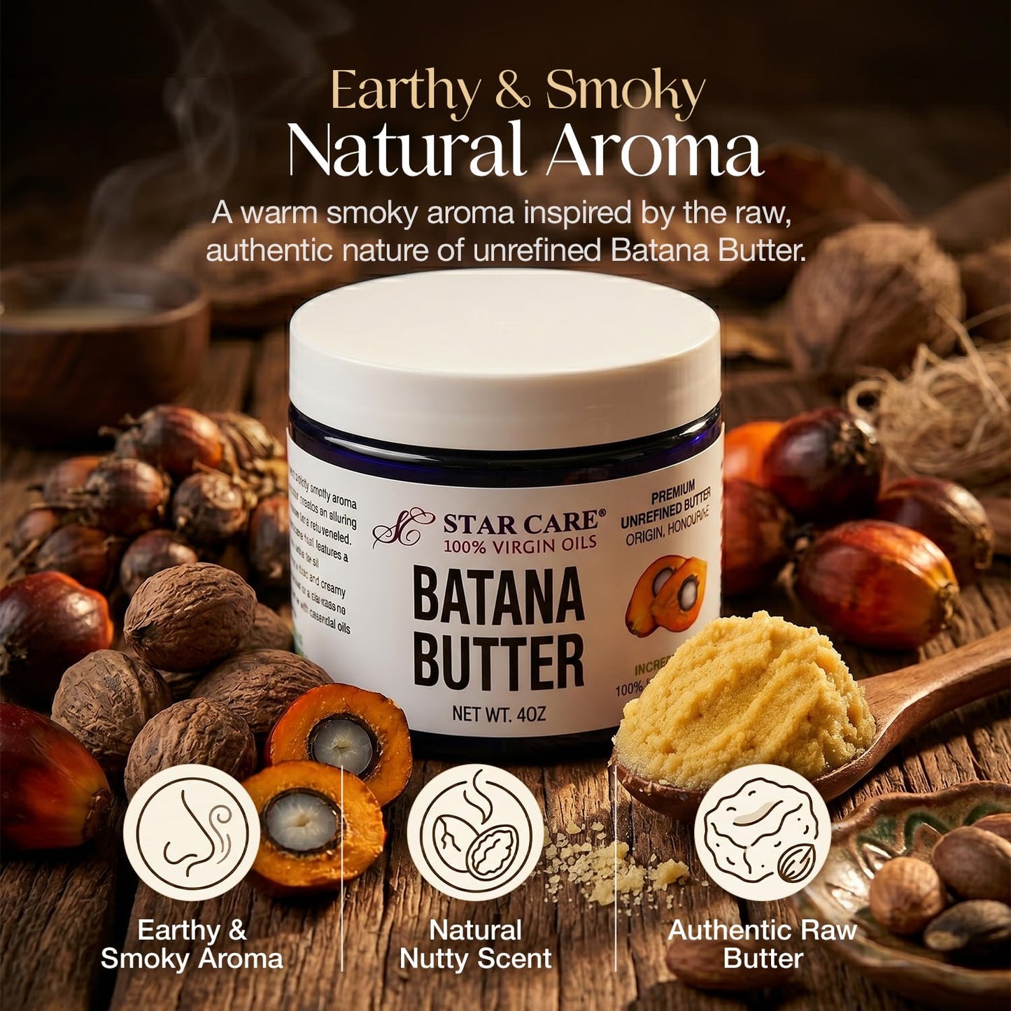 STAR CARE 100% Virgin Batana Butter 4oz/113g Unrefined Pure Hair Skin Moisturizer Deep Hydration for Dry Damaged Curly Hair Natural Scalp & Body Beauty & Personal Care STAR CARE