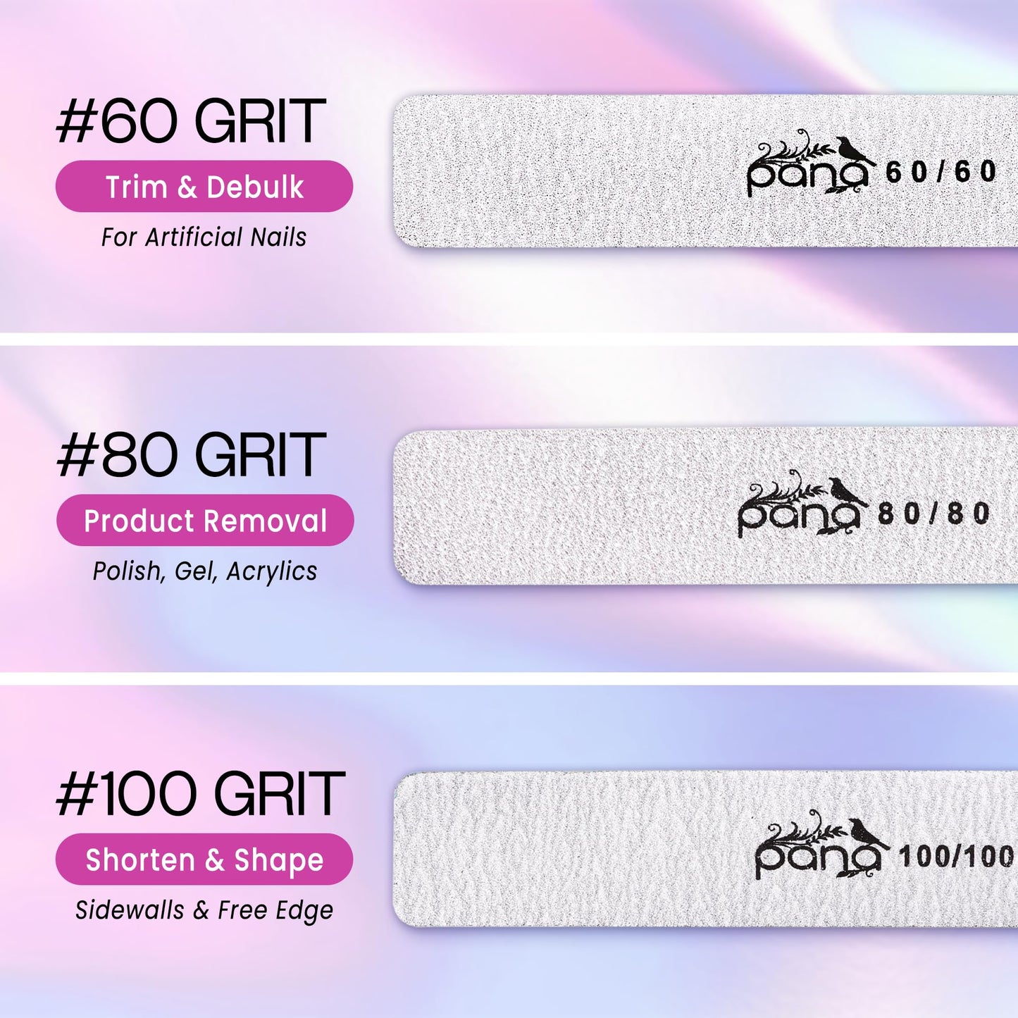 10pcs - PANA Jumbo Double-Sided Emery Nail File for Manicure, Pedicure, Natural, and Acrylic Nails - Zebra (Grit 100/180) Beauty & Personal Care PANA