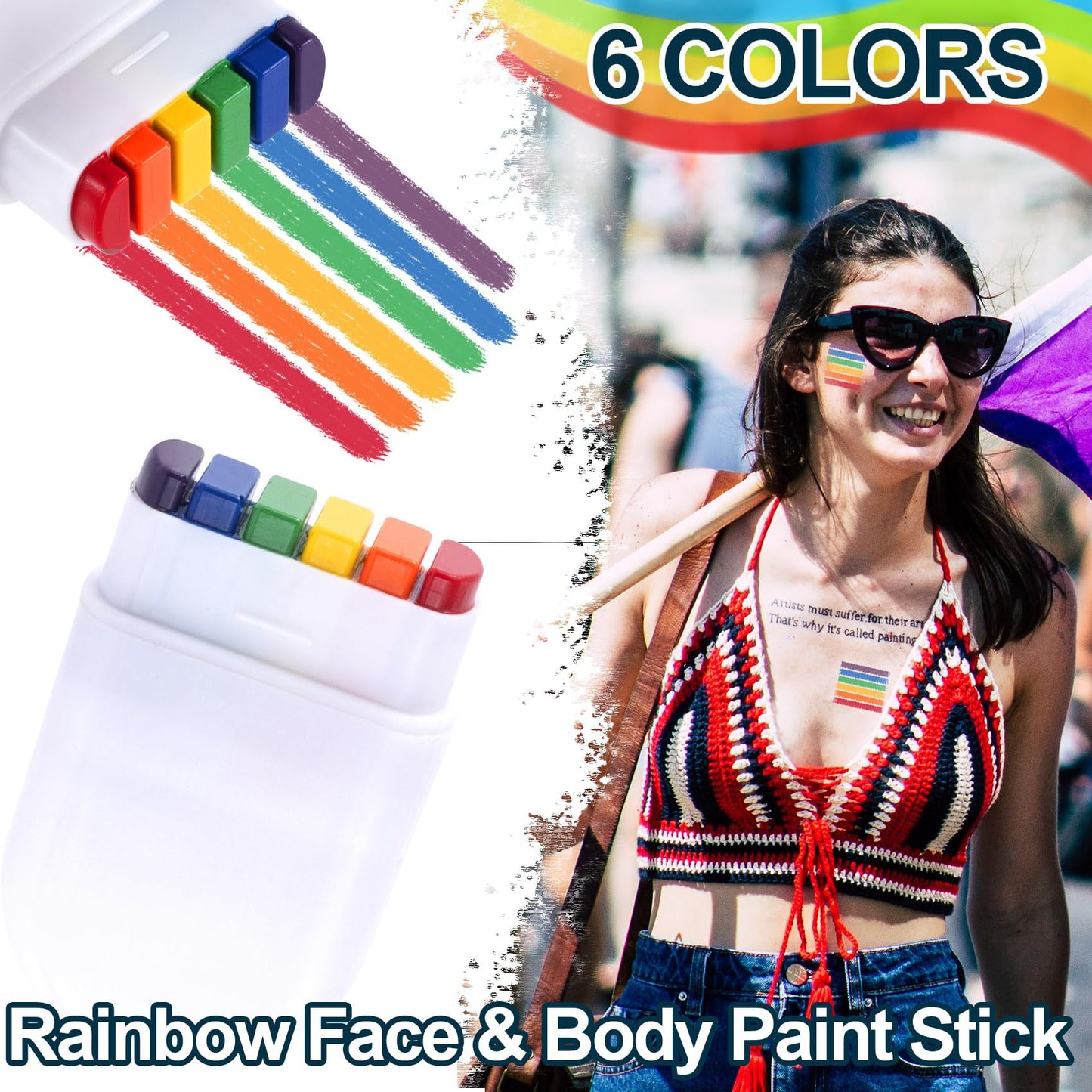 VARMDUKKE 2pcs Rainbow Face Body Paint Sticks, Water-Based Gay Pride Flag Face Paint Sticks, Reusable Festival Makeup Facial Marker Painting Tools Beauty & Personal Care VARMDUKKE