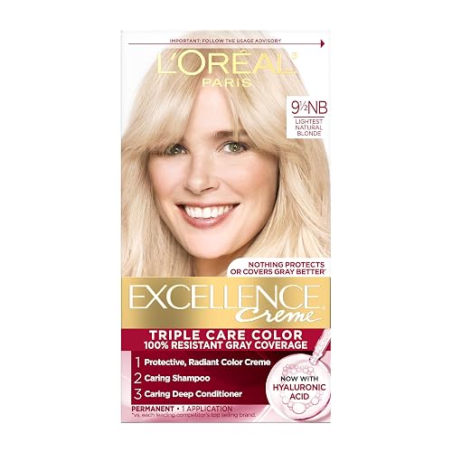 L'Oreal Paris Excellence Crème Permanent Hair Dye, Triple Care Hair Color with Hyaluronic Acid for 100% Gray Coverage, 9.5NB Lightest Natural Blonde Beauty & Personal Care L'Oreal Paris