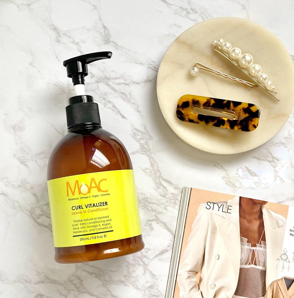 Moac Curl Vitalizer Leave-In Conditioner 8.6 fl.oz., Enhances Curls with Shine, Softens Hair, Non-Greasy Formula for All Hair Types, Lightweight