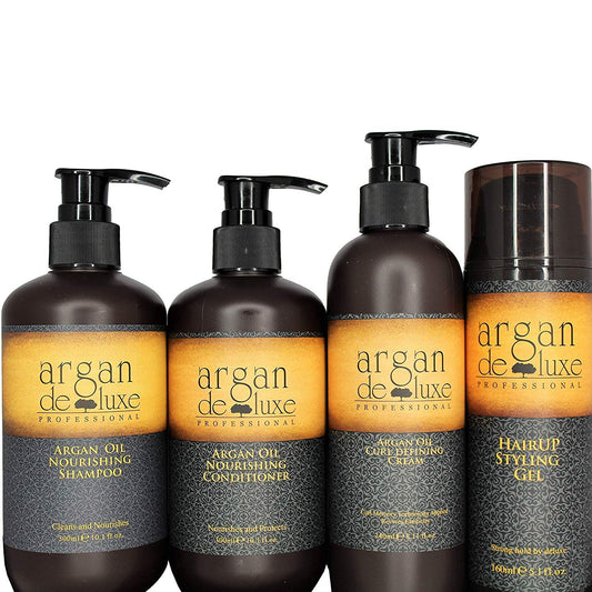 Argan Deluxe Wash and Go Bundle-Shampoo, Conditioner, Curl Cream and Styling Gel Beauty & Personal Care argan deluxe PROFESSIONAL
