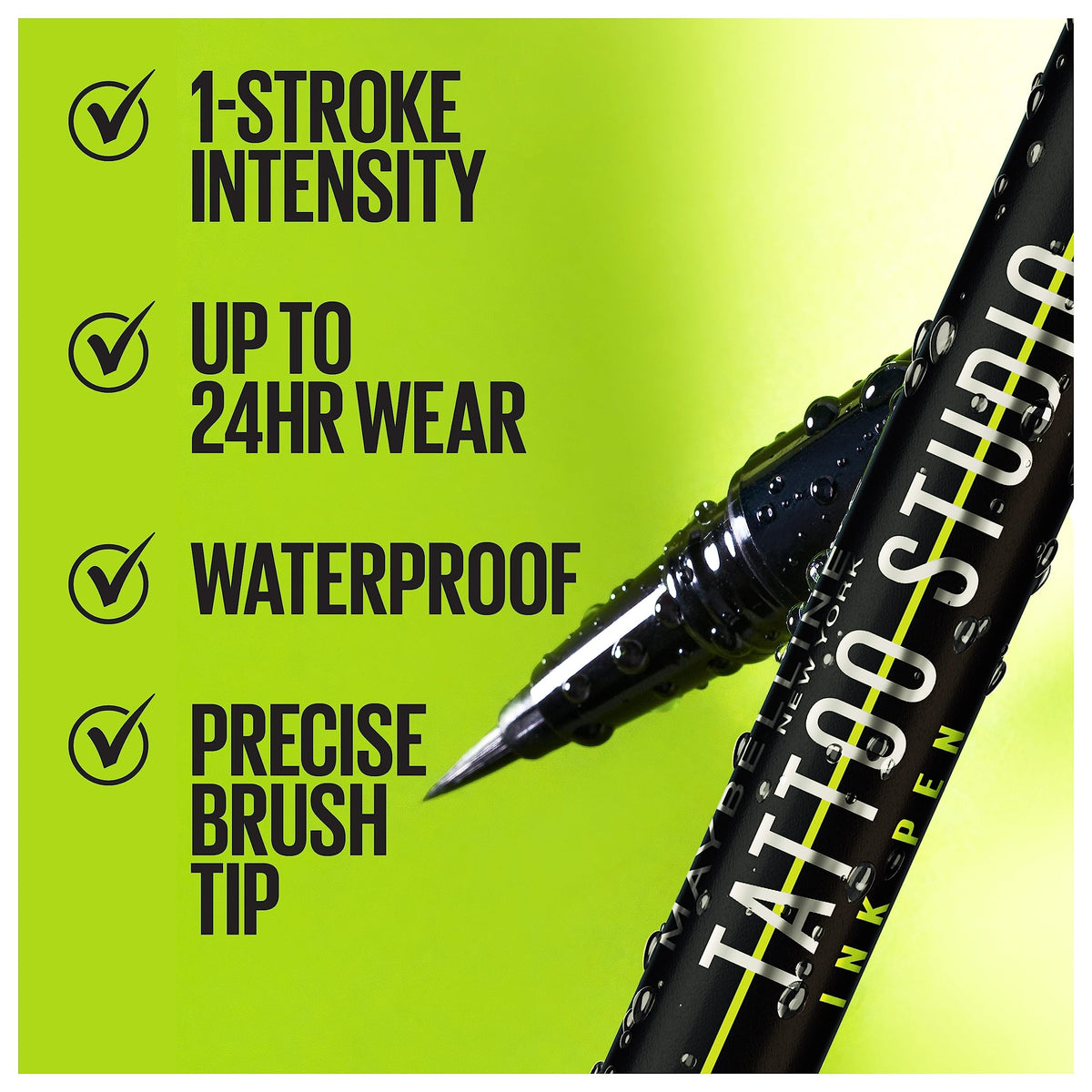 Maybelline Tattoo Studio Ink Pen Eyeliner, Waterproof & Smudge Resistant Liner, Up to 24 Hours Eye Makeup Wear, Jet Black, 1 Count Beauty & Personal Care MAYBELLINE