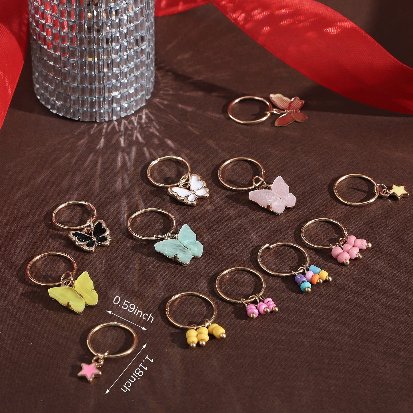 WILLBOND 18 Pieces Colorful Butterfly Hair Jewelry for Braids Gold Braid Hair Rings Clips Christmas Xmas Gifts Lock Dreadlock Braid Charms for Women Beauty & Personal Care WILLBOND