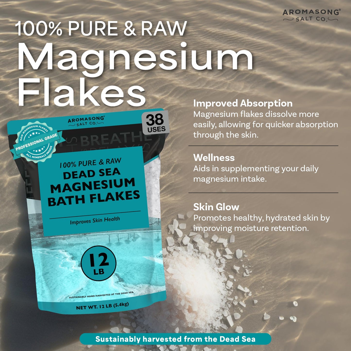 Aromasong Dead Sea Magnesium Flakes for Bath - 16,325 Mg Magnesium Chloride per Bath - Superior Alternative to Epsom Salt - Used as Muscle & Foot Soak Beauty and Personal Care Aromasong