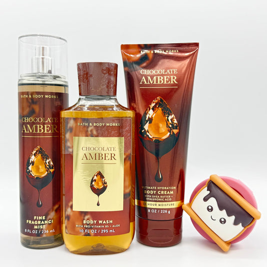 Bath & Body Works Chocolate Amber 4-Piece Gift Set - Includes: Fine Fragrance Mist, Body Wash, Ultimate Hydration Body Cream and S'mores Scentportable Beauty and Personal Care Bath & Body Works