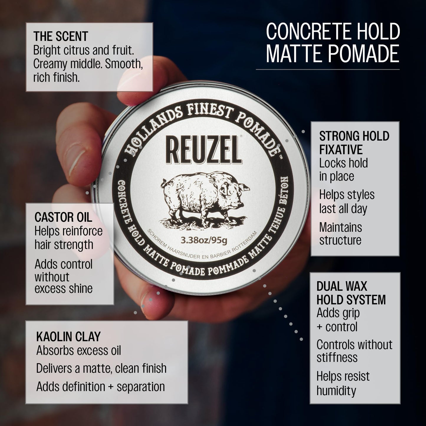 REUZEL Concrete Matte Pomade, Strong All Day Hold, Water Soluble Styling, Matte Finish and Flake Free, Easy To Wash Out, For All Hair Types Beauty & Personal Care REUZEL
