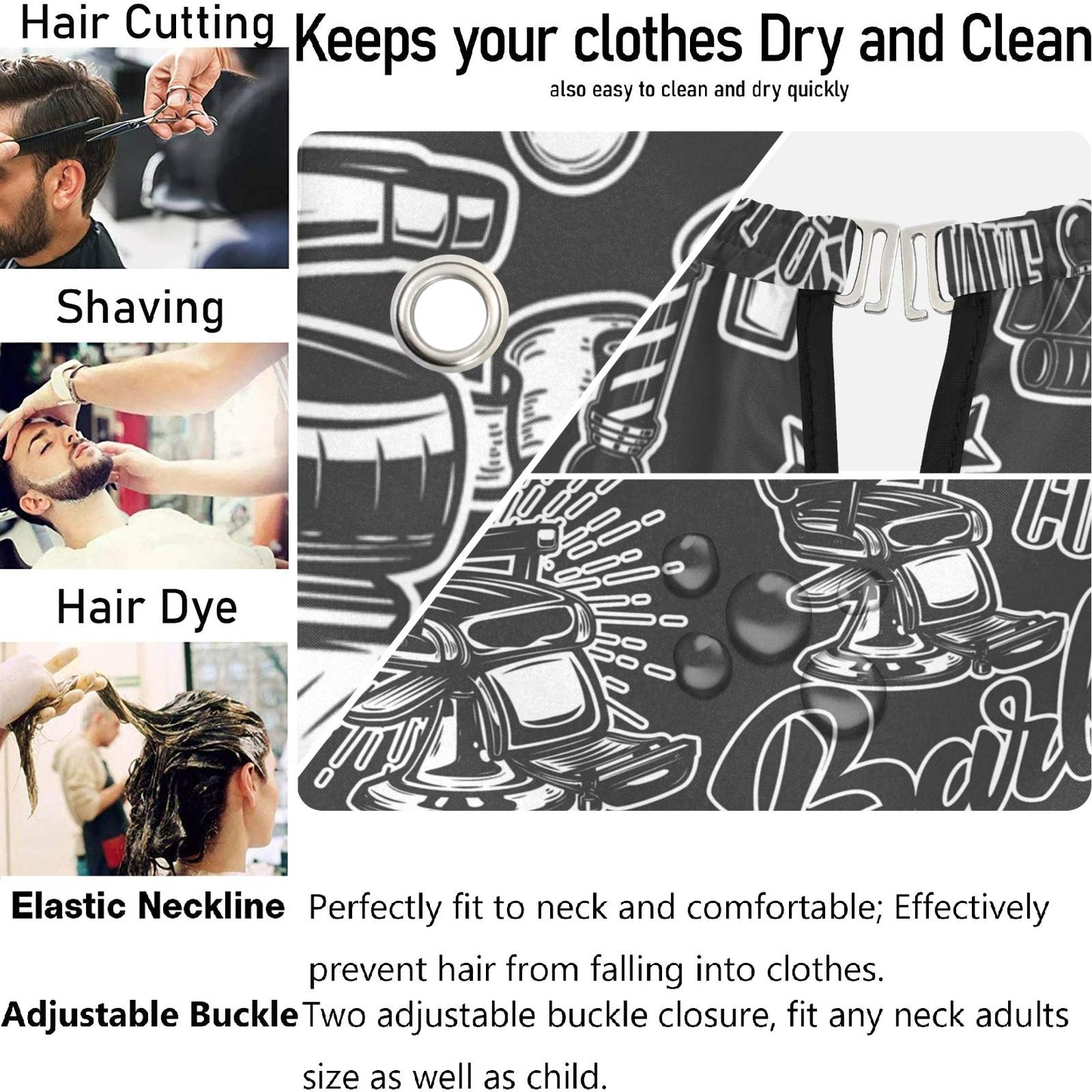 visesunny Barbershop Design Monochrome Style Barber Cape Anti-Static Hair Cutting Cape with Snap Closure Professional Salon Polyester Beard Shaving Beauty and Personal Care visesunny