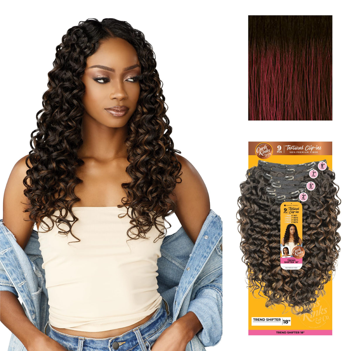Sensationnel Curls Kinksandco Clip in-Trend Shifter 18 Inch,TH2/BG