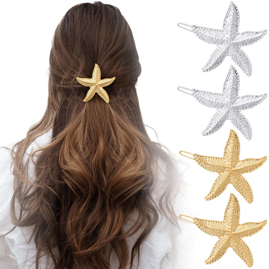 HINZIC 6PCS Starfish Hair Clips, Mermaid Sea Star Ponytail Holder Gold Silver Glitter Bangs Side Barrettes Hair Accessories for Women Halloween Beauty & Personal Care HINZIC